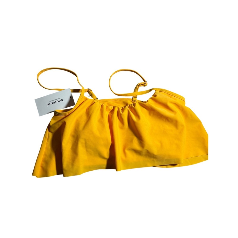 NWT Beachsissi Womens Yellow Ruffle Flounce Bikini Top Adjustable Straps M Boho